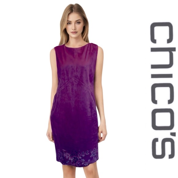 Chico's Dresses & Skirts - Chico’s Broderie Anglaise Faux Suede Dress with Cutout Design Hem Size 8